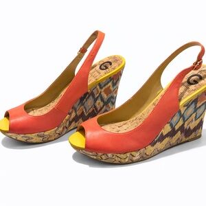 Guess Orange and Yellow Slingback Heels